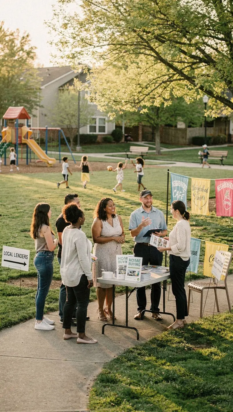 Grupa osób oglądająca mieszkanie, z zainteresowaniem oceniająca jego cechy.