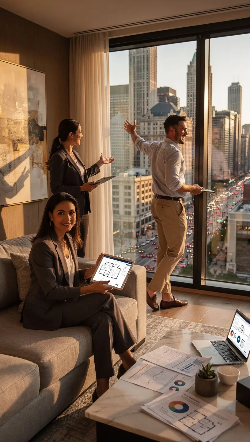 Rodzina zwiedzająca dom na wynajem, analizująca stan nieruchomości.