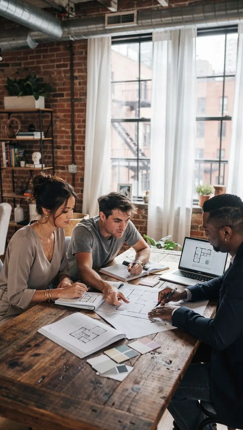 Grupa doradcza pomagająca rodzinie w wyborze idealnego mieszkania na wynajem.
